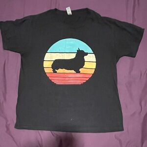 Gildan Corgi 100% Cotton T Shirt Unisex L Black Graphic Print